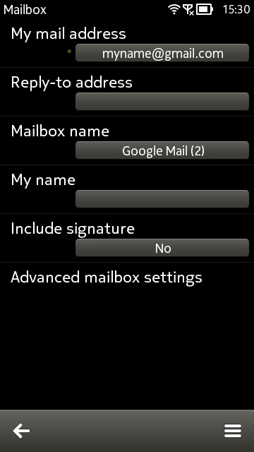 Screenshot, Email set-up Symbian