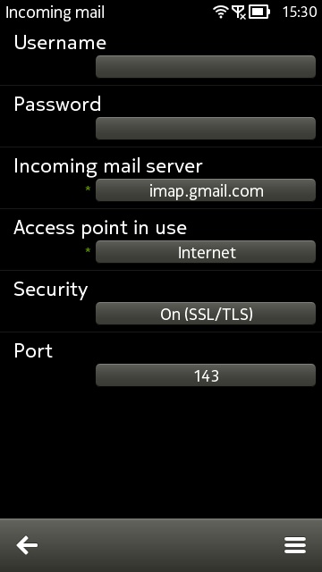 Screenshot, Email set-up Symbian