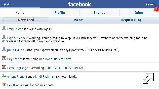 Screenshot, Facebook (iPhone) on Nokia 5800 XpressMusic