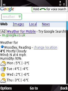 Screenshot of Google Mobile app in action