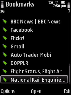 Screenshot - mobile web bookmarks