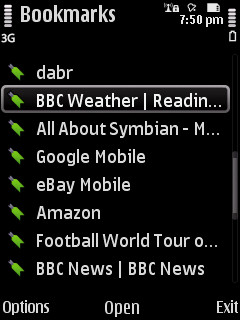 Screenshot - mobile web bookmarks