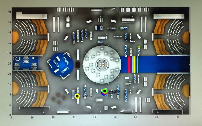 A floor plan of the Nokia World Experience Lounge, tracking the location of several handsets