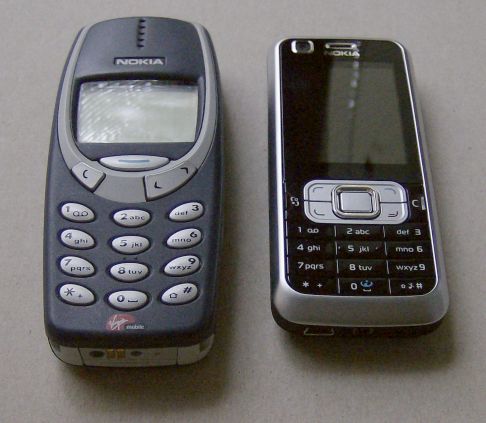 Nokia 3310 next to Nokia 6120 Classic