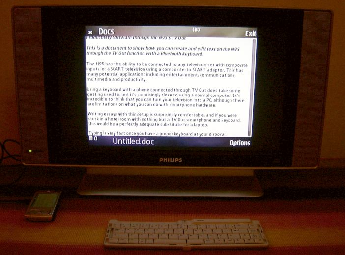 Word processor on Nokia N95 through TV Out