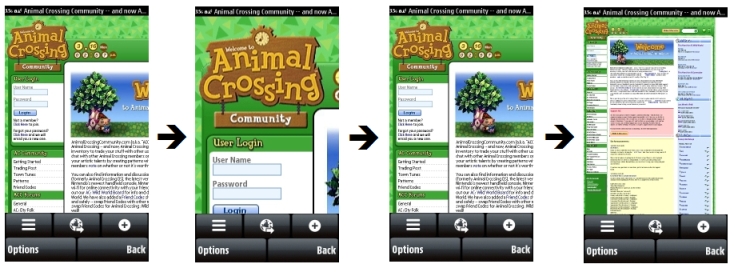 Zooming in and out on the Nokia 5800 web browser