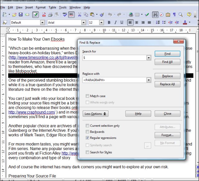 Open Office replacing Carriage Returns