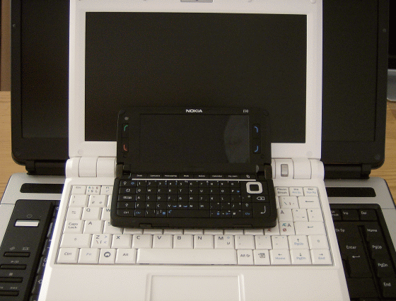 Nokia E90 on top of EEE PC 900 on top of normal laptop