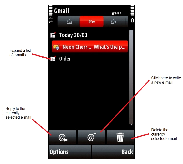 Nokia 5800 e-mail inbox