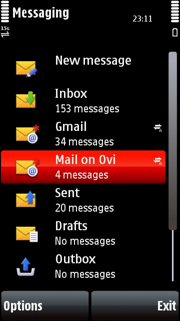 Nokia 5800 with e-mail accounts set up