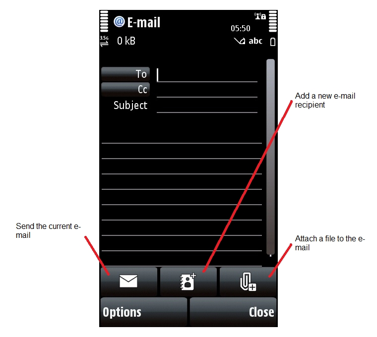 Nokia 5800 e-mail composer