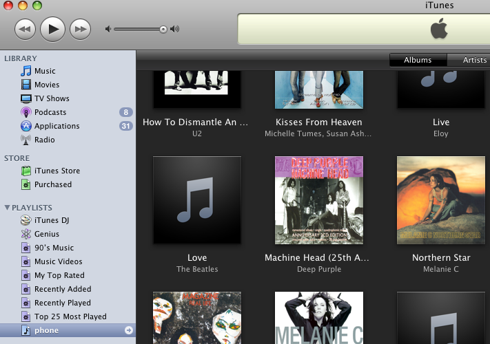 A typical 'Phone' playlist in iTunes