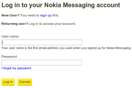 Nokia Messaging, Login