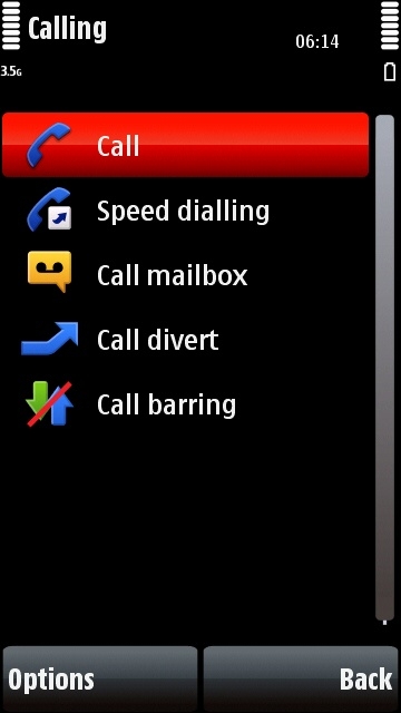 Nokia 5800 calling settings menu