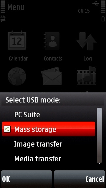 USB connection menu