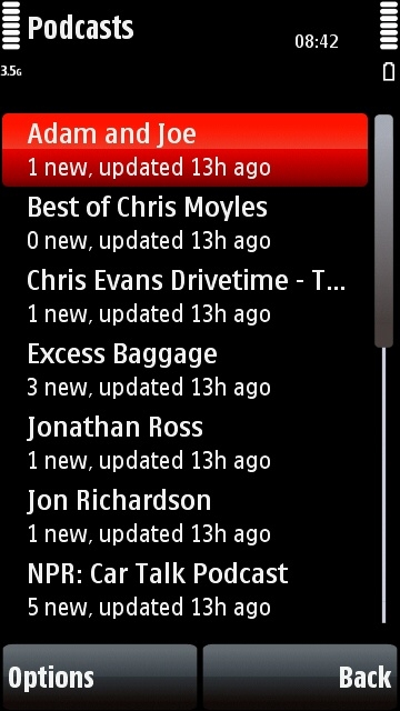 The Nokia 5800's Podcasting application