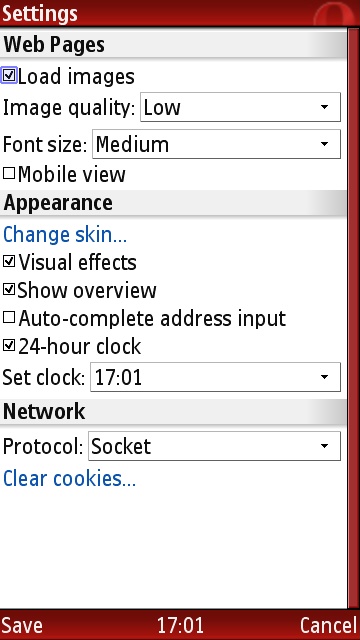 Opera Mini settings page
