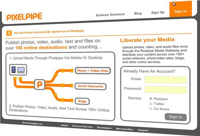 Pixelpipe sign in page