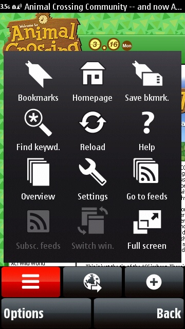 Nokia 5800 web browser options box