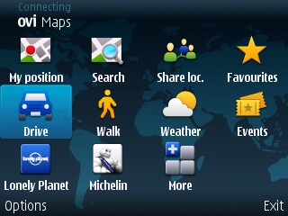 Ovi Maps home screen