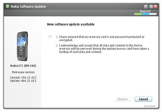 Nokia E71 firmware update