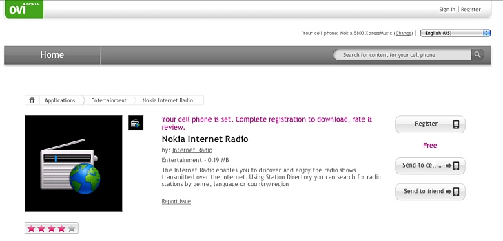 Internet radio in Ovi Store