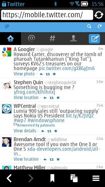 Screenshot, new mobile Twitter interface