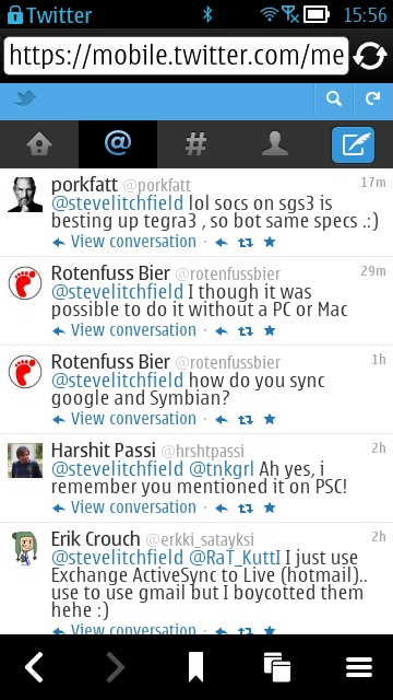 Screenshot, new mobile Twitter interface