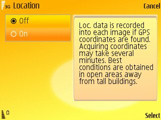 Screen, turning location tagging on
