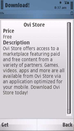 Ovi Store running on the Nokia 5800