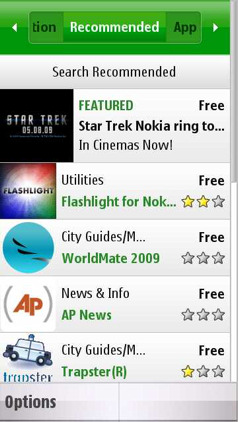 Ovi Store running on the Nokia 5800