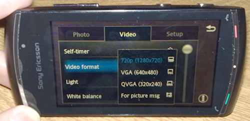 Vivaz Pro Video Camera UI: Resolution settings