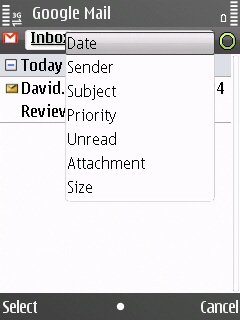 E55 E-mail application, sorting messages