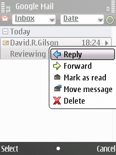 E55 E-mail application, message context menu