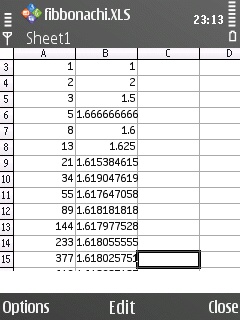 Quick Office 6.2 file spreadsheet on E55