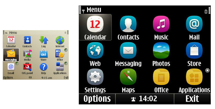Nokia E72 screenshot versus E6 screenshot