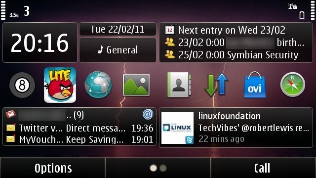 The default Calendar widget, top-right.