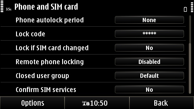 The native security settings on the E7