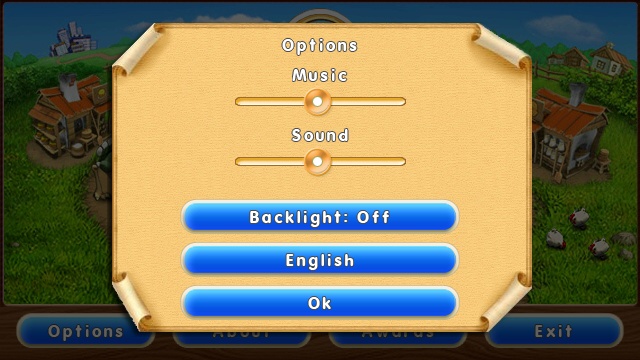 Farm Frenzy's settings screen