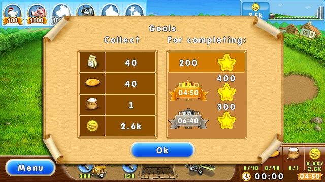 A typical set of targets for a level in Farm Frenzy 2