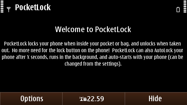 The introductory screen of Pocket Lock