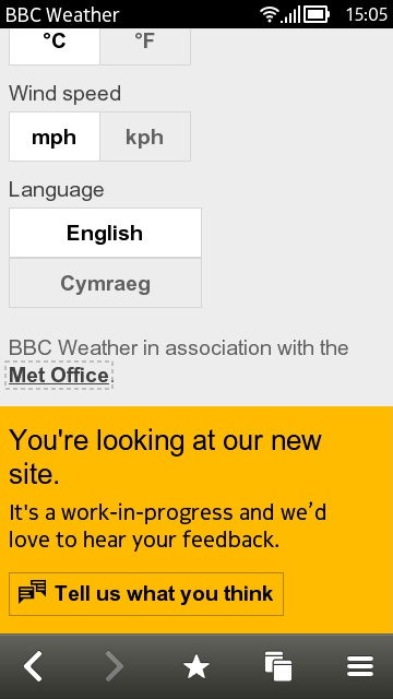 Screenshot, BBC responsive weather