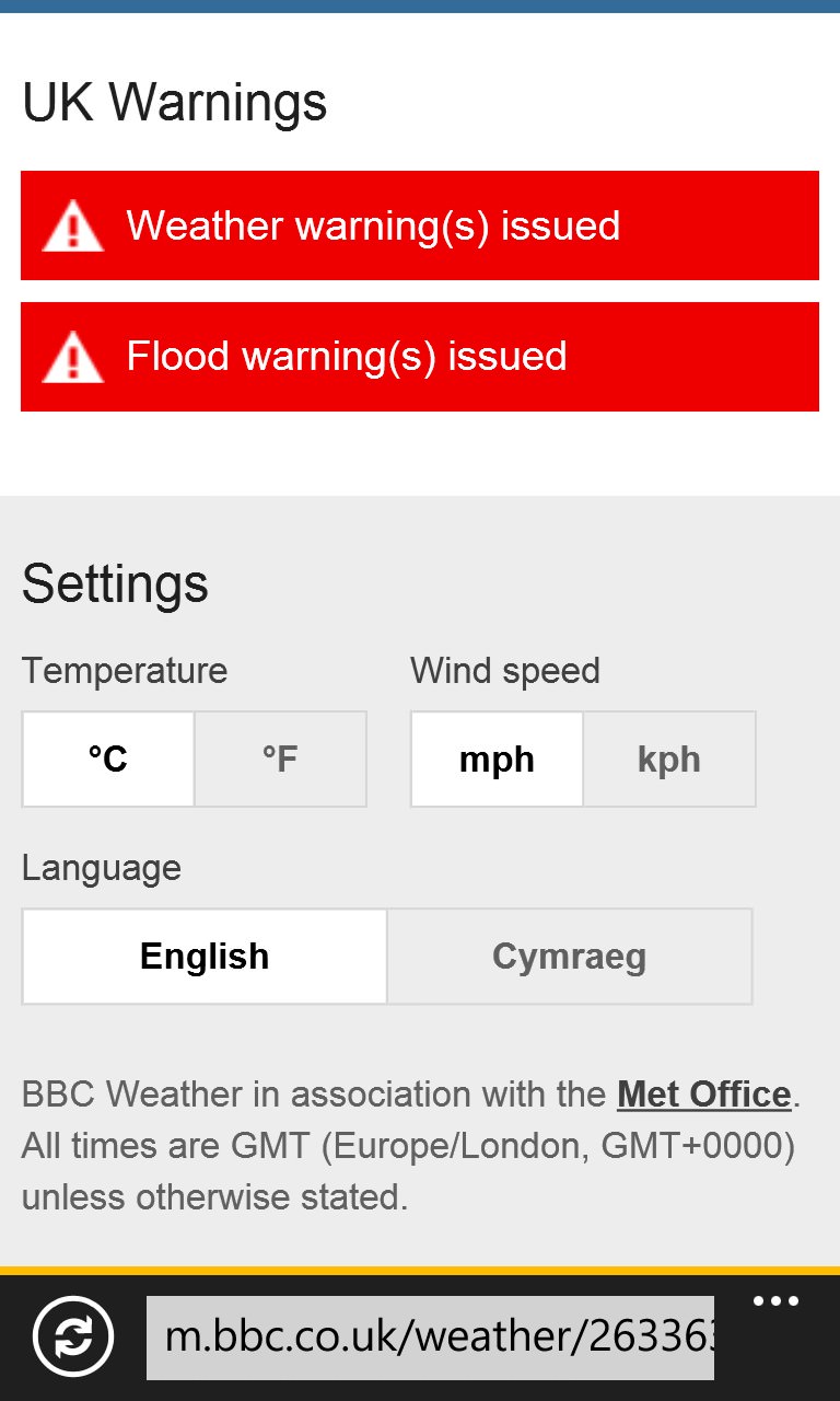 Screenshot, BBC responsive weather