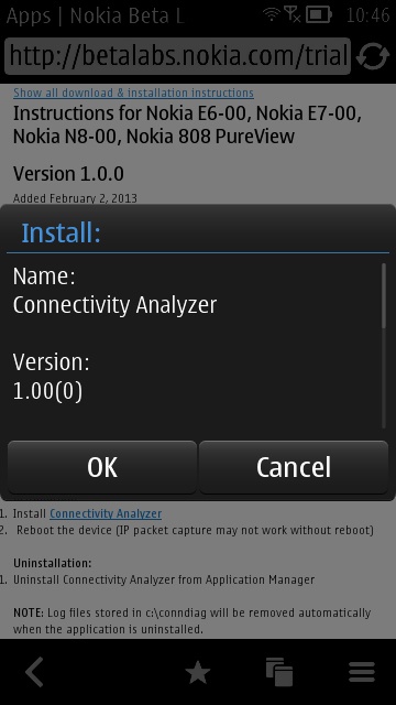 Screenshot, Nokia Connectivity Analyzer