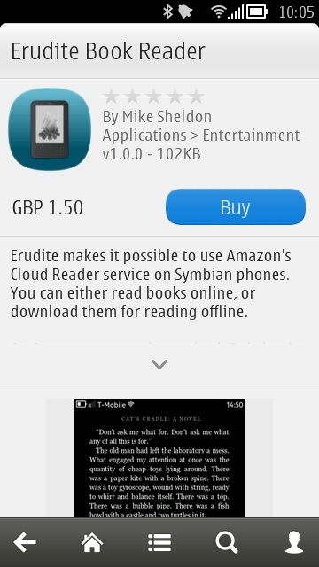 Screenshot, Erudite (Kindle for Symbian)