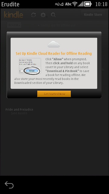 Screenshot, Erudite (Kindle for Symbian)