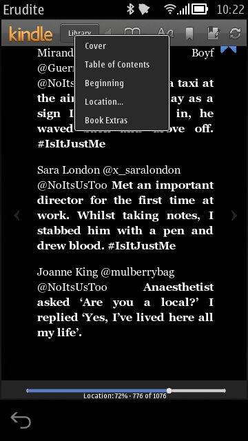 Screenshot, Erudite (Kindle for Symbian)