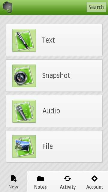 Screenshot, Evernote for Symbian
