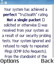 Symbian OS firewall testing screenshot
