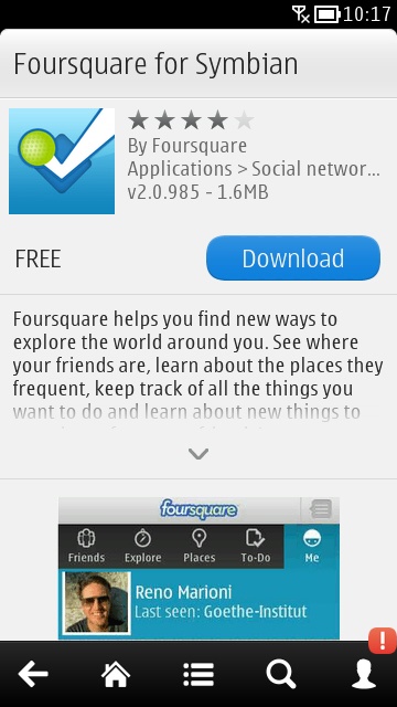 Screenshot, foursquare for Symbian